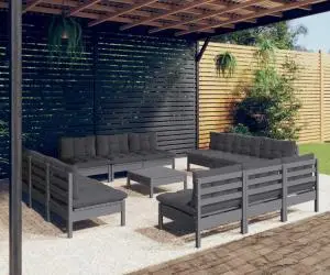 vidaXL Set mobilier de grădină cu perne, 13 piese, antracit, lemn pin