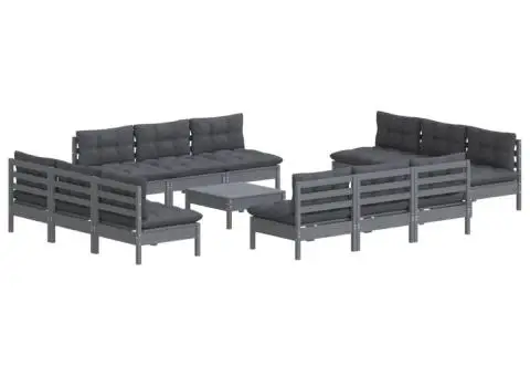 Set mobilier de grădină cu perne, 13 piese, antracit, lemn pin - 3/5