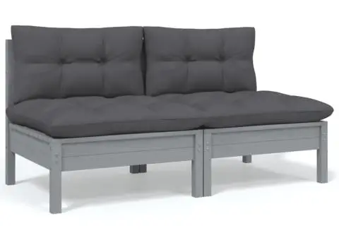 Set mobilier de grădină cu perne, 13 piese, antracit, lemn pin - 4/5