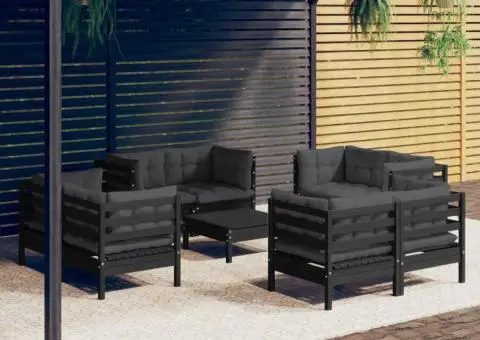 Set mobilier de grădină cu perne, 9 piese, antracit, lemn pin - 1/5