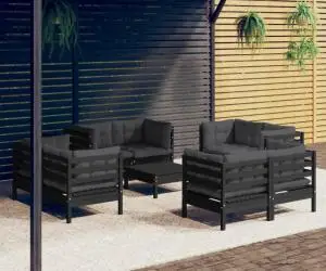 vidaXL Set mobilier de grădină cu perne, 9 piese, antracit, lemn pin