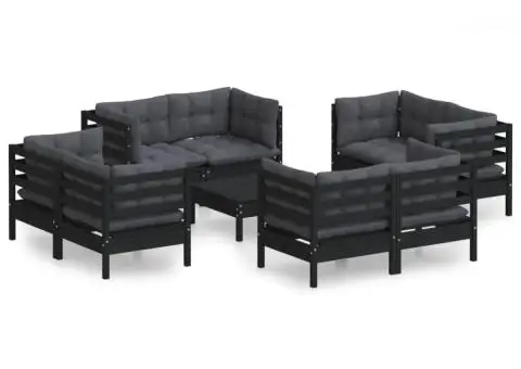 Set mobilier de grădină cu perne, 9 piese, antracit, lemn pin - 2/5