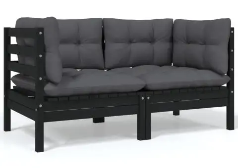 Set mobilier de grădină cu perne, 9 piese, antracit, lemn pin - 4/5