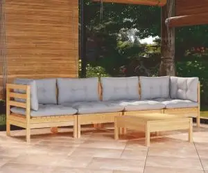 vidaXL Set mobilier grădină cu perne gri, 5 piese, lemn masiv de pin
