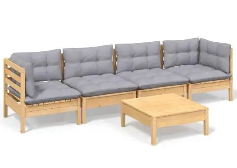 Set mobilier grădină cu perne gri, 5 piese, lemn masiv de pin - 2/5