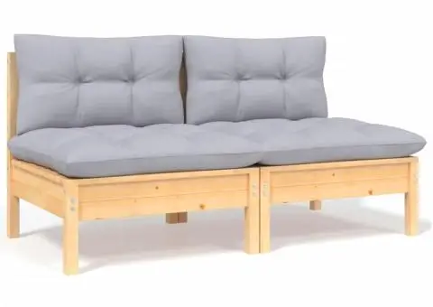 Set mobilier grădină cu perne gri, 5 piese, lemn masiv de pin - 4/5