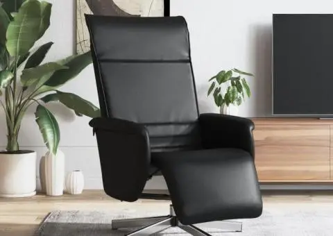 Fotoliu rabatabil cu suport de picioare, negru, piele ecologică - 1/5