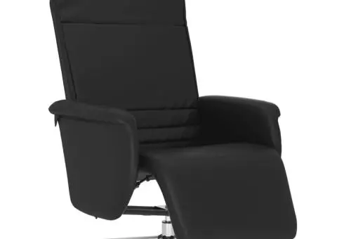 Fotoliu rabatabil cu suport de picioare, negru, piele ecologică - 2/5