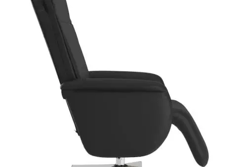 Fotoliu rabatabil cu suport de picioare, negru, piele ecologică - 4/5