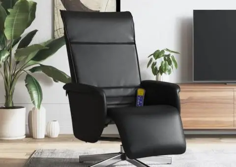 Fotoliu de masaj rabatabil, cu taburet, negru, piele ecologică - 1/5