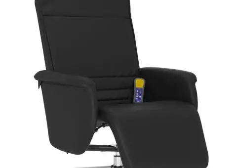 Fotoliu de masaj rabatabil, cu taburet, negru, piele ecologică - 2/5