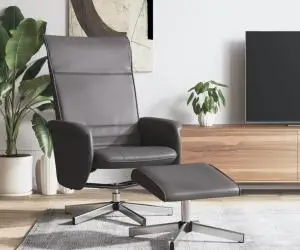 vidaXL Fotoliu rabatabil cu taburet, gri, piele ecologică