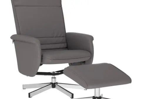 Fotoliu rabatabil cu taburet, gri, piele ecologică - 2/5