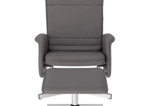 Fotoliu rabatabil cu taburet, gri, piele ecologică - 3/5