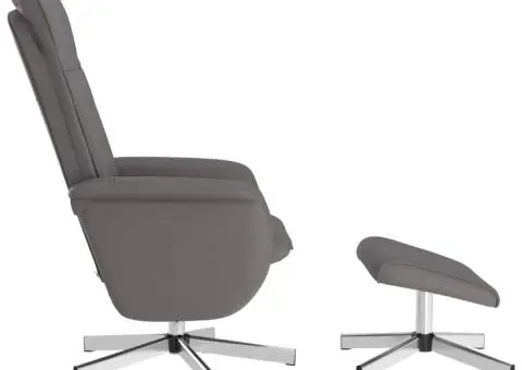 Fotoliu rabatabil cu taburet, gri, piele ecologică - 4/5