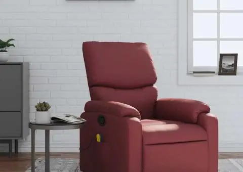 Fotoliu de masaj rabatabil, roșu vin, piele ecologică - 1/5