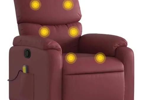 Fotoliu de masaj rabatabil, roșu vin, piele ecologică - 2/5