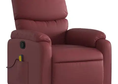 Fotoliu de masaj rabatabil, roșu vin, piele ecologică - 3/5