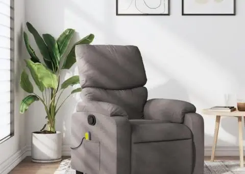 Fotoliu de masaj rabatabil, gri taupe, material textil - 1/5