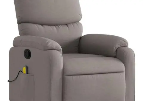 Fotoliu de masaj rabatabil, gri taupe, material textil - 3/5