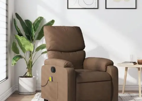 Fotoliu de masaj rabatabil, maro, material textil - 1/5