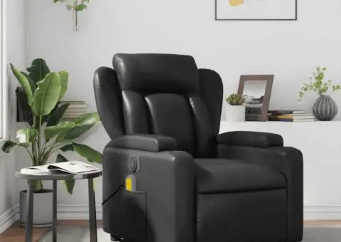 Fotoliu rabatabil cu masaj, negru, piele ecologică - 1/5