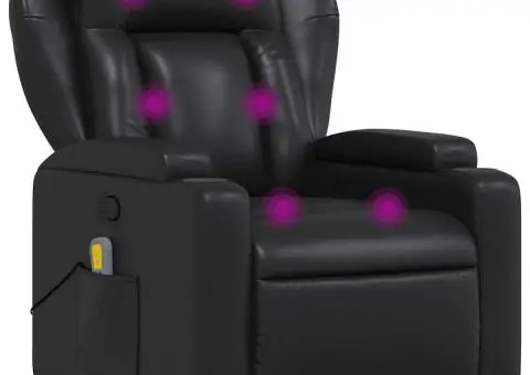 Fotoliu rabatabil cu masaj, negru, piele ecologică - 2/5