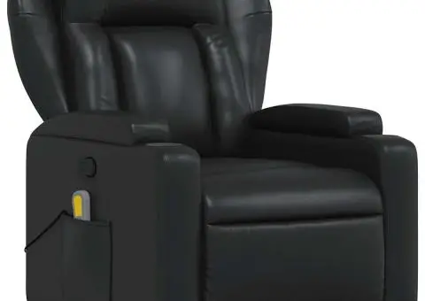 Fotoliu rabatabil cu masaj, negru, piele ecologică - 4/5