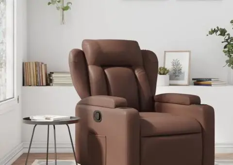 Fotoliu rabatabil, maro, piele ecologică - 1/5