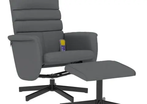 Fotoliu de masaj rabatabil cu taburet, gri, piele ecologică - 2/5