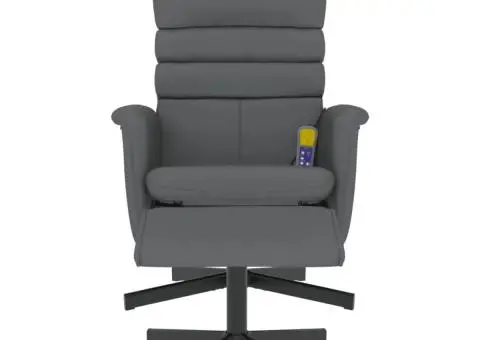 Fotoliu de masaj rabatabil cu taburet, gri, piele ecologică - 3/5