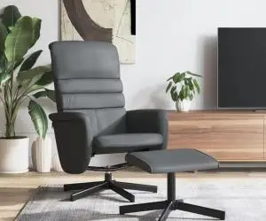 vidaXL Fotoliu rabatabil cu taburet, gri, piele ecologică
