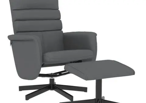 Fotoliu rabatabil cu taburet, gri, piele ecologică - 2/5