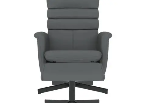 Fotoliu rabatabil cu taburet, gri, piele ecologică - 3/5