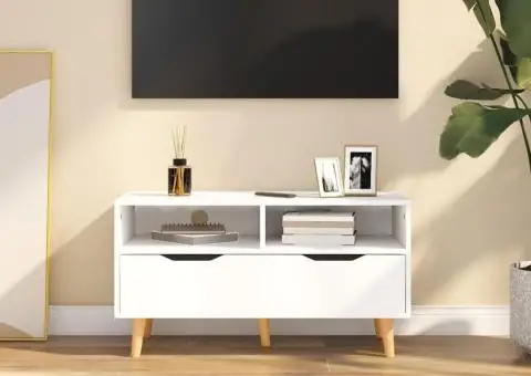 Comodă TV, alb, 90x40x48,5 cm, lemn prelucrat - 1/5