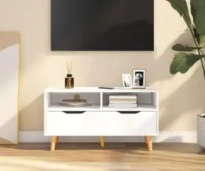 vidaXL Comodă TV, alb, 90x40x48,5 cm, lemn prelucrat