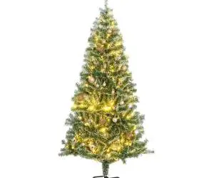 vidaXL Brad Crăciun artificial, 300 LED/globuri/zăpadă pufoasă, 210 cm