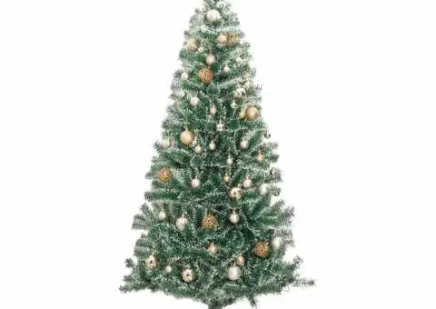 Brad Crăciun artificial, 300 LED/globuri/zăpadă pufoasă, 210 cm - 4/5