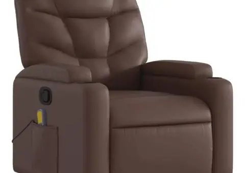Fotoliu de masaj rabatabil, maro, piele ecologică - 3/5