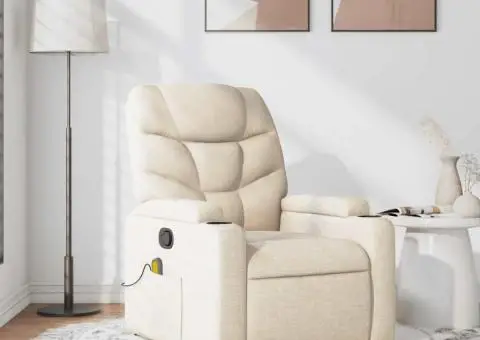 Fotoliu rabatabil de masaj, crem, material textil - 1/5