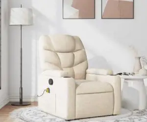 vidaXL Fotoliu rabatabil de masaj, crem, material textil