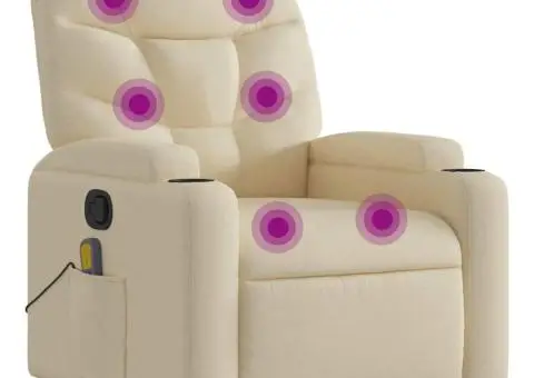 Fotoliu rabatabil de masaj, crem, material textil - 2/5
