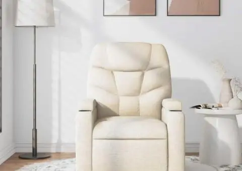 Fotoliu rabatabil de masaj, crem, material textil - 3/5