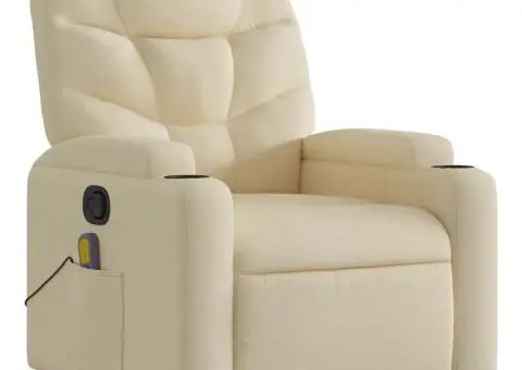 Fotoliu rabatabil de masaj, crem, material textil - 4/5