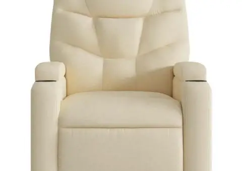 Fotoliu rabatabil de masaj, crem, material textil - 5/5