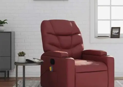 Fotoliu de masaj rabatabil, roșu vin, piele ecologică - 1/5
