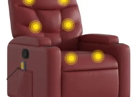 Fotoliu de masaj rabatabil, roșu vin, piele ecologică - 2/5
