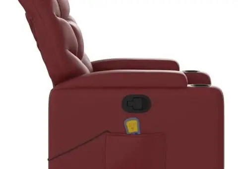 Fotoliu de masaj rabatabil, roșu vin, piele ecologică - 5/5