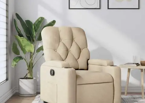 Fotoliu rabatabil, crem, material textil - 1/5