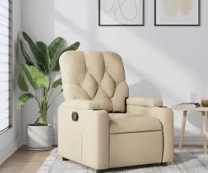 vidaXL Fotoliu rabatabil, crem, material textil